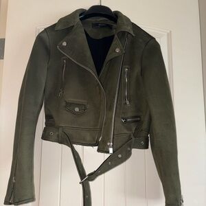 Olive Green Suede Women's Biker Jacket